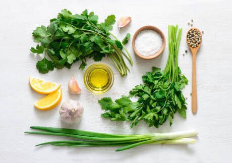 Chimichurri,Sauce,Basic,Ingredients,,View,From,Above,,Flat,Lay