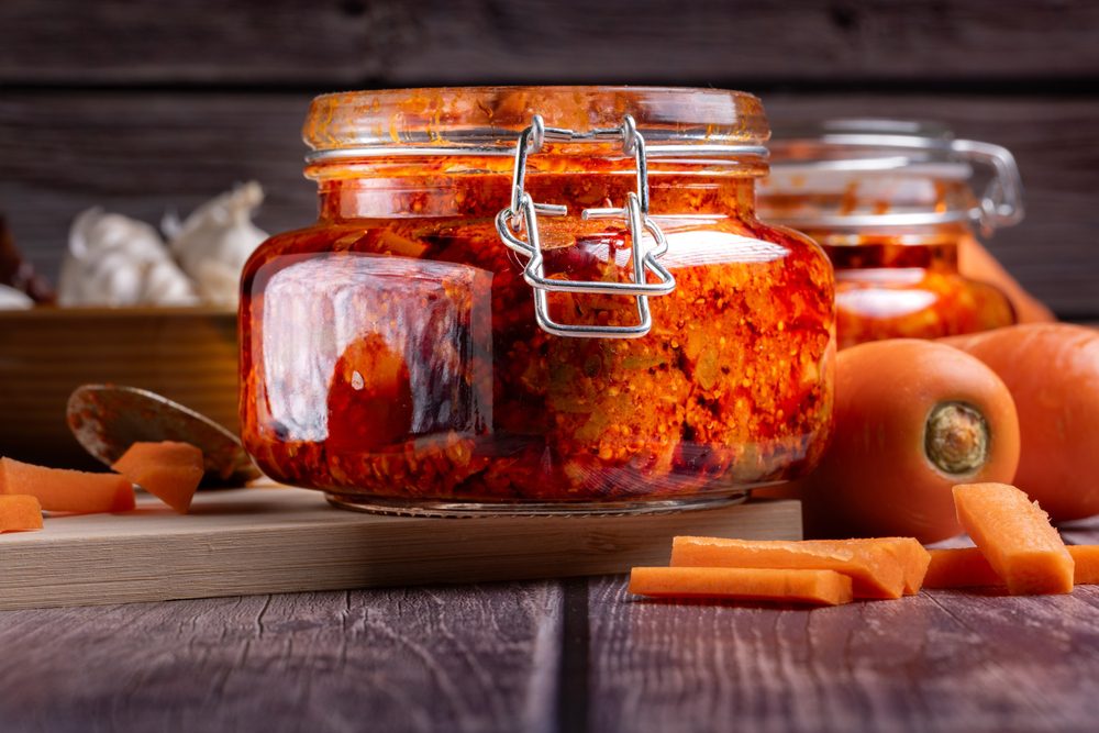 Home,Made,Spicy,Carrot,Pickle,In,A,Jar,On,A